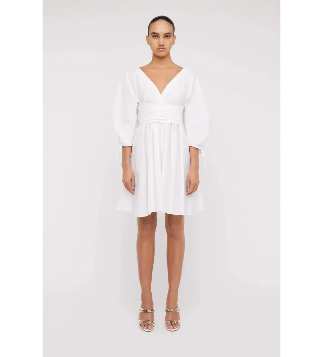 NEW Scanlan Theodore Parachute Sleeve Wrap Mini Dress in White Size XS / AU 6 for rent on The Volte - main image