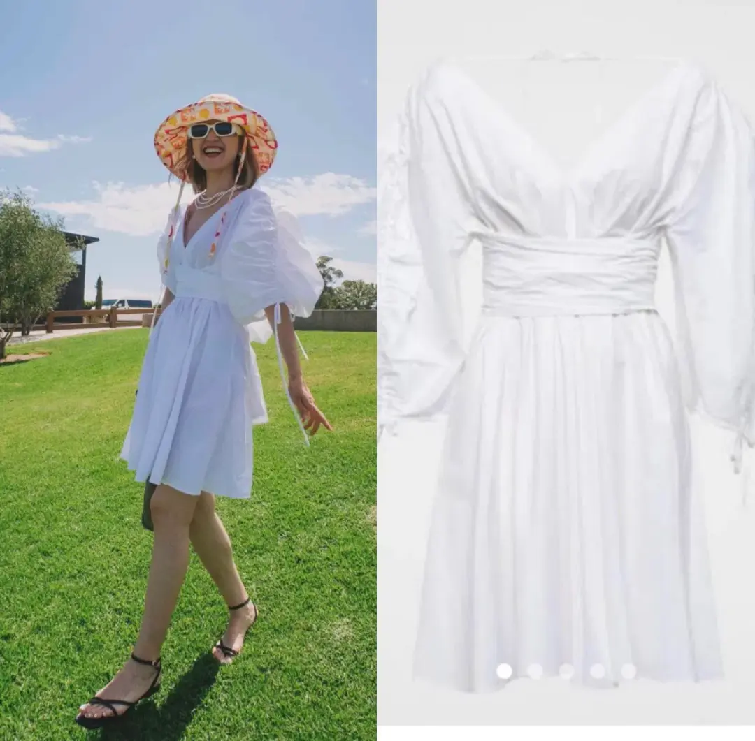 NEW Scanlan Theodore Parachute Sleeve Wrap Mini Dress in White Size XS / AU 6 for rent on The Volte - main image