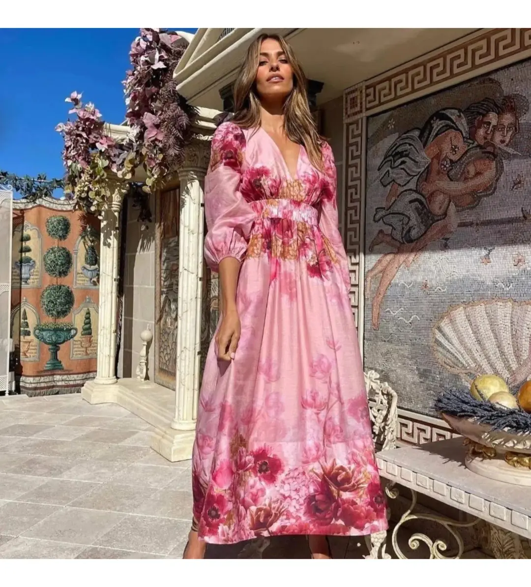 Sheike Swan Lake Midi Dress Pink Floral Size AU 16 for rent on The Volte - main image