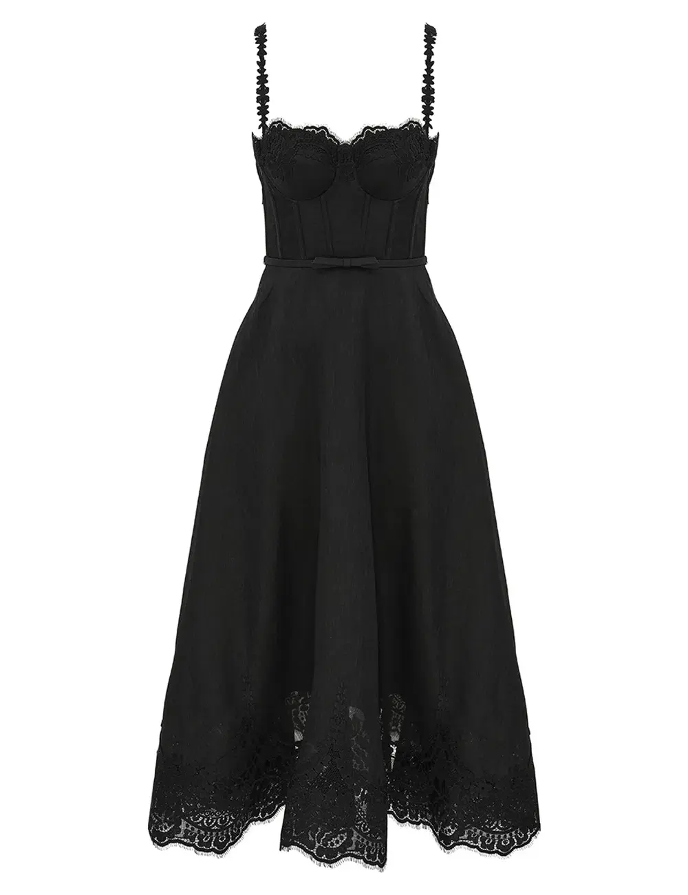 Zimmermann Hypnotic Lace Trim Midi Gown in Black Size 2 / AU 12 for rent on The Volte - main image