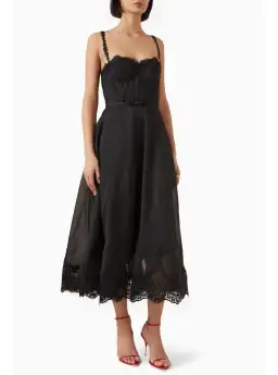 Zimmermann Hypnotic Lace Trim Midi Gown in Black Size 2 / AU 12 for rent on The Volte - image 1