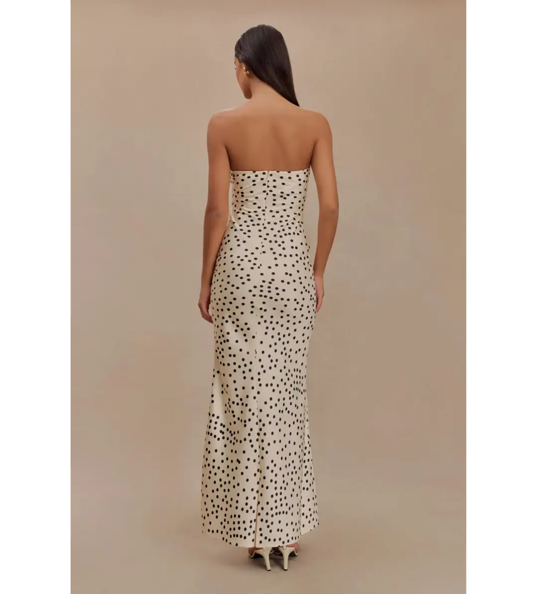 MESHKI Claudette Strapless Satin Maxi Dress Polka Dot Print Size S AU 8 for rent on The Volte - main image