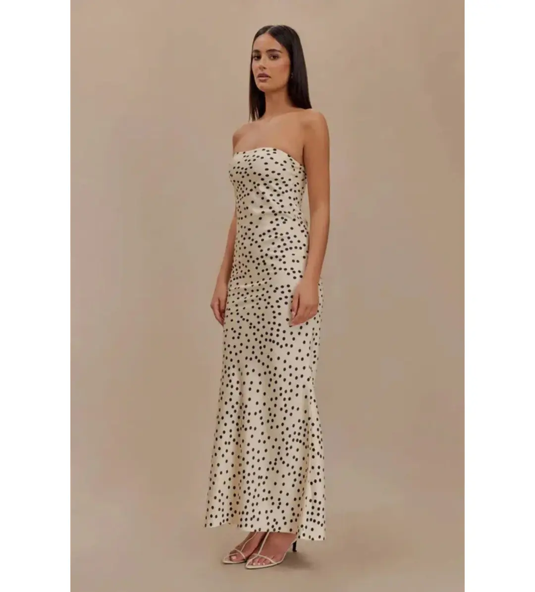 MESHKI Claudette Strapless Satin Maxi Dress Polka Dot Print Size S AU 8 for rent on The Volte - main image