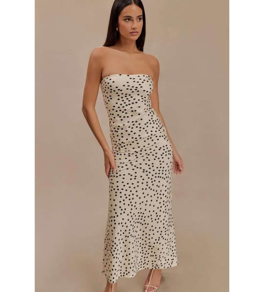 MESHKI Claudette Strapless Satin Maxi Dress Polka Dot Print Size S AU 8 for rent on The Volte - main image