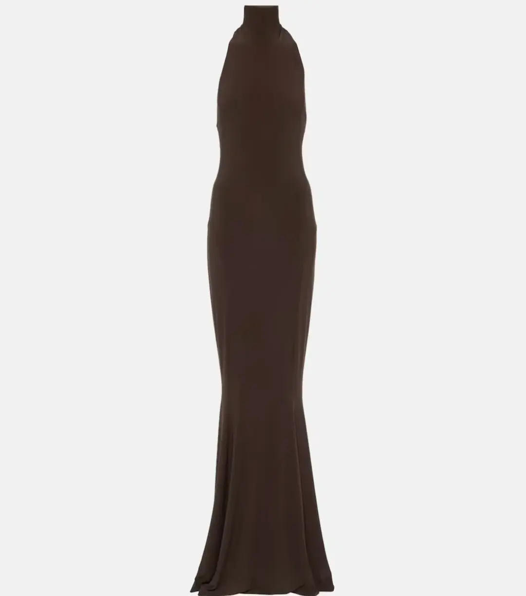 Norma Kamali Halter Turtle Fishtail Gown Brown Size 8 for rent on The Volte - main image