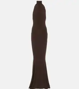 Norma Kamali Halter Turtle Fishtail Gown Brown Size 8 for rent on The Volte - image 7