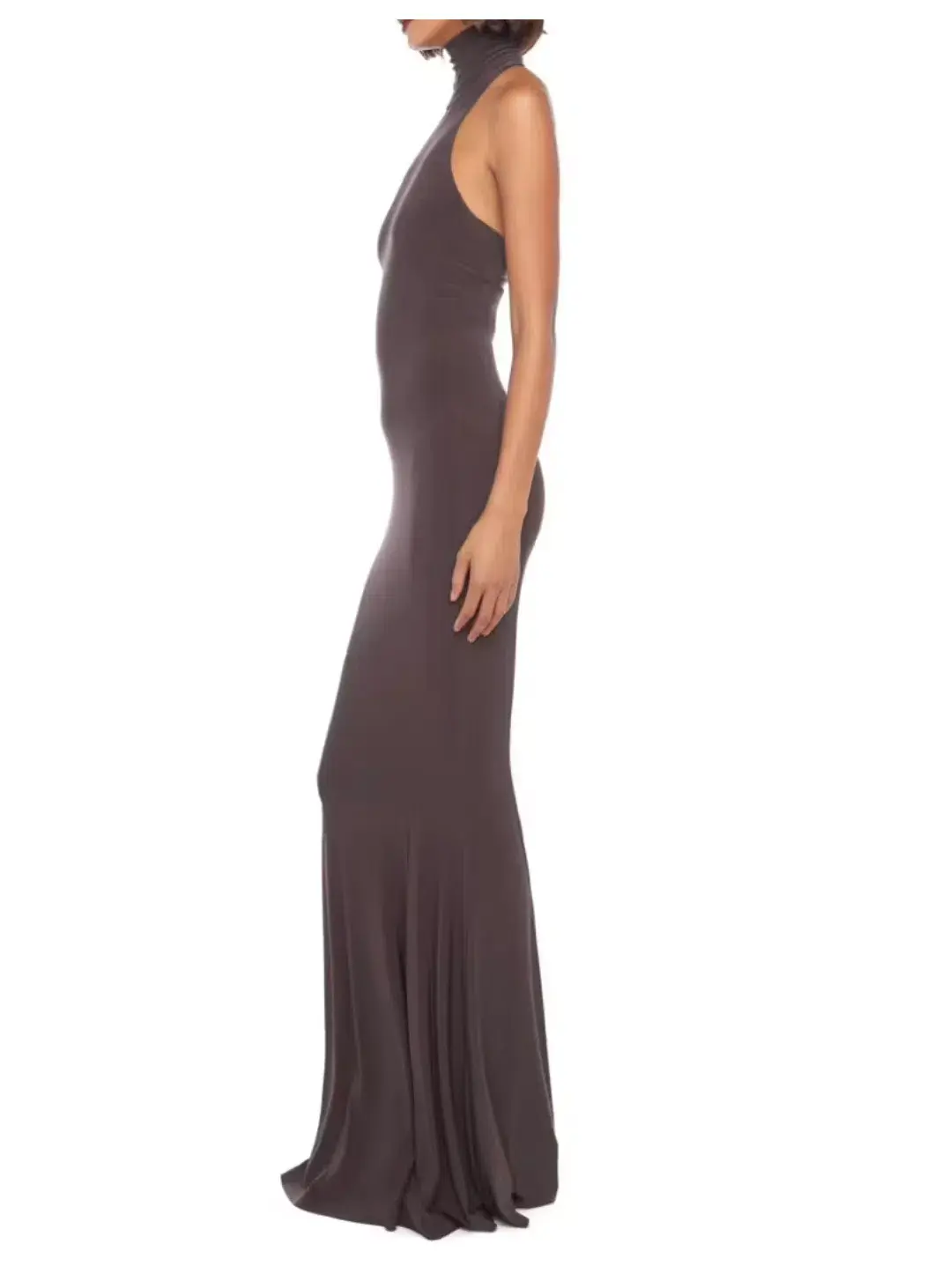 Norma Kamali Halter Turtle Fishtail Gown Brown Size 8 for rent on The Volte - main image