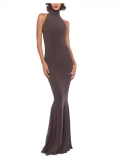 Norma Kamali Halter Turtle Fishtail Gown Brown Size 8 for rent on The Volte - image 1