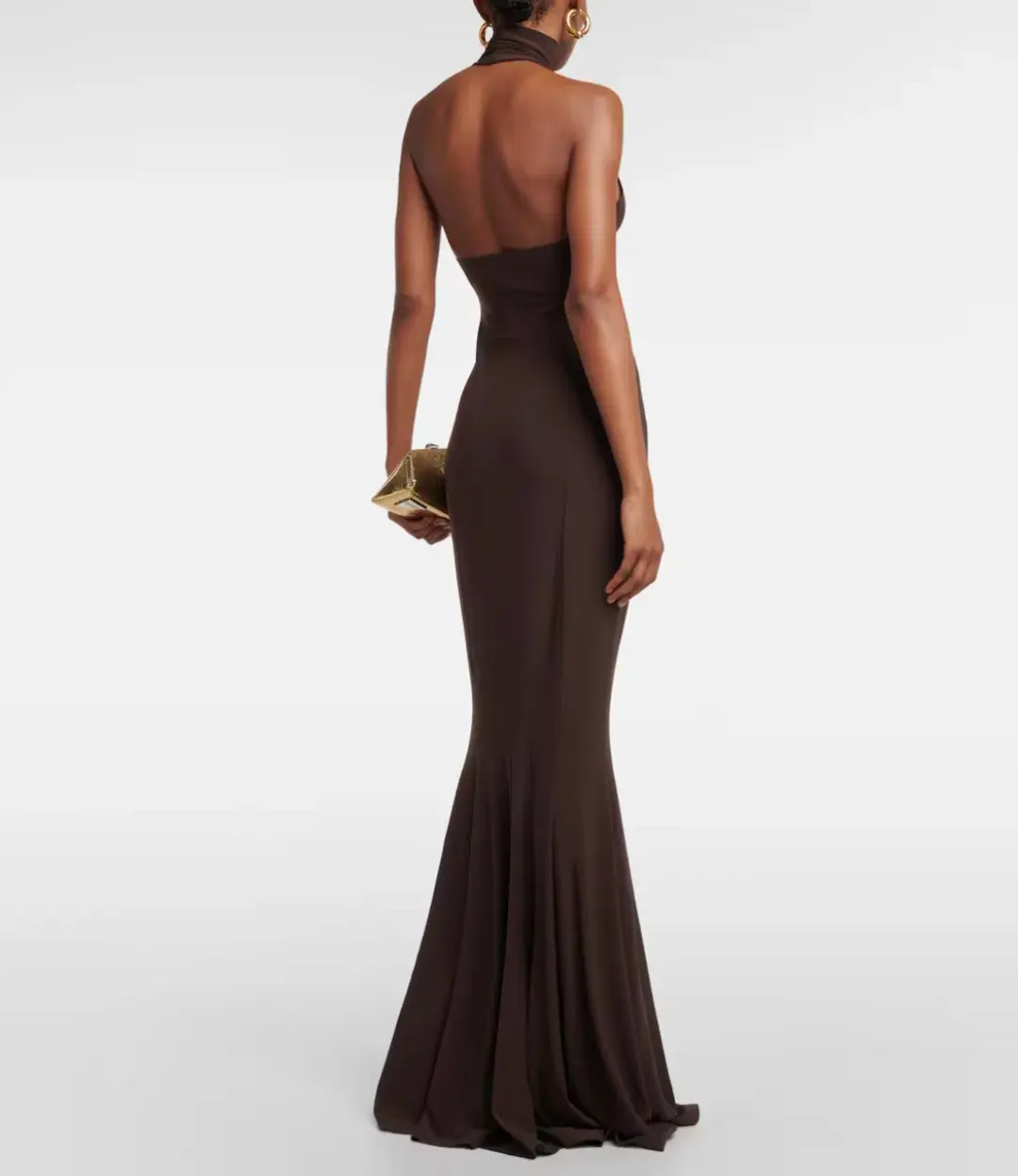 Norma Kamali Halter Turtle Fishtail Gown Brown Size 8 for rent on The Volte - main image