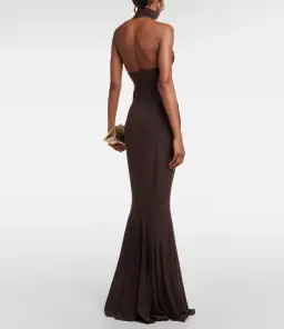 Norma Kamali Halter Turtle Fishtail Gown Brown Size 8 for rent on The Volte - image 4