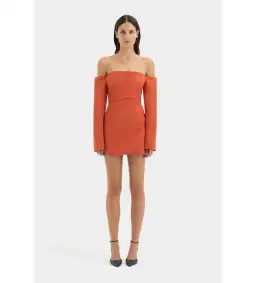 Sir the Label Rossana Off Shoulder Mini Dress Terracotta Size 0 AU 6 for rent on The Volte - image 1