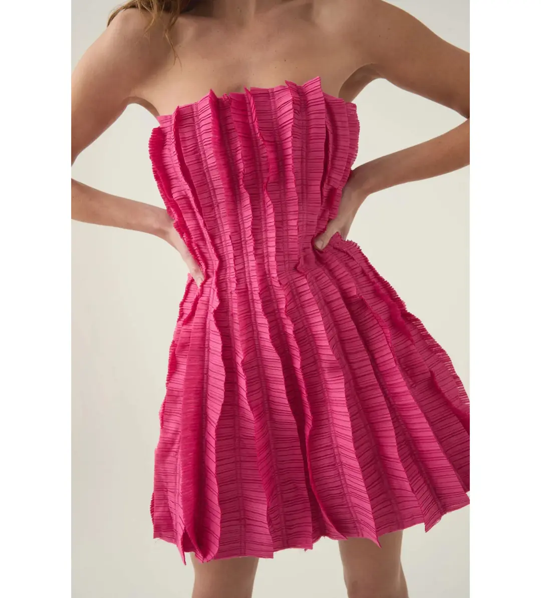 Aje Hybrid Sleeveless Mini Dress Fuchsia Rose Size 6 for rent on The Volte - main image