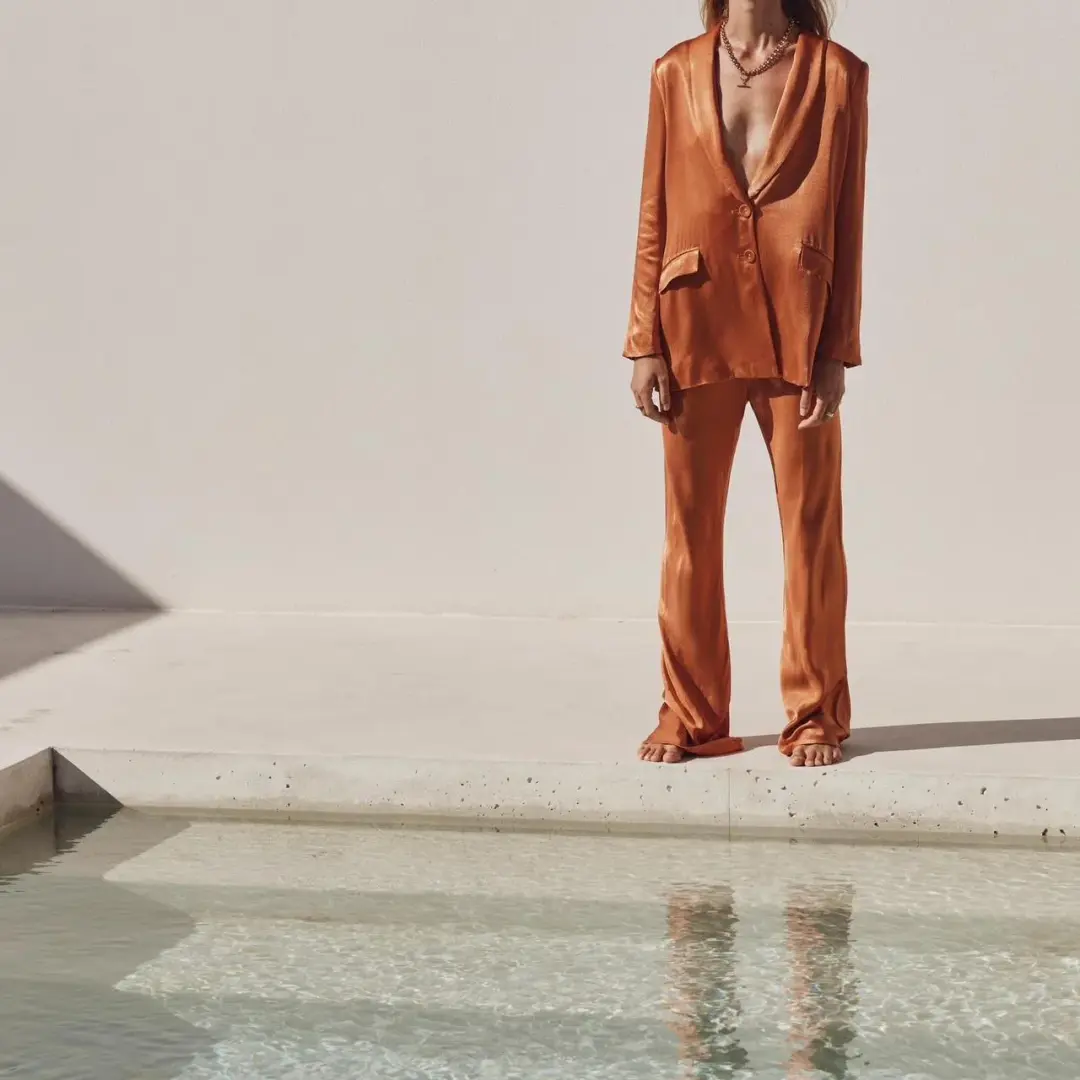 DISSH Kiah Satin Blazer Two-Piece Suit Orange Size 10 for rent on The Volte - main image