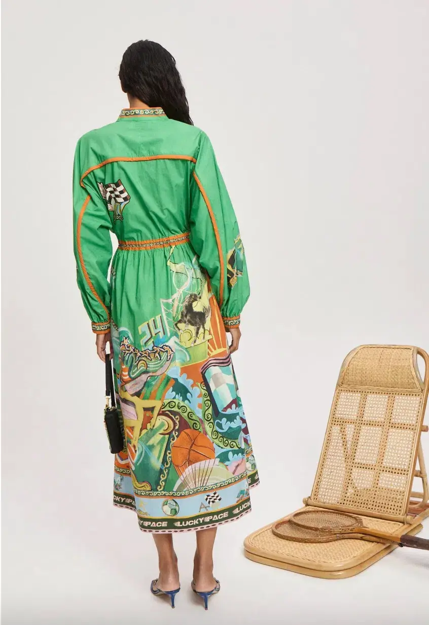 Alémais Lucky Pace Midi Shirtdress in Green Size 16 for rent on The Volte - main image