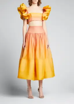 Zimmermann Postcard Ruffle Bodice and Maxi Skirt Set Orange Size AU 12