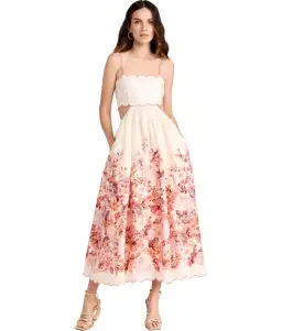 Zimmermann Devi Scallop Midi Dress Cream Floral Size 2 / AU 12