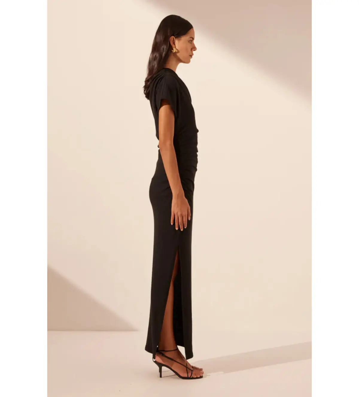 Shona Joy Beau Asymmetrical Midi Dress Black Size 12 - Image 4