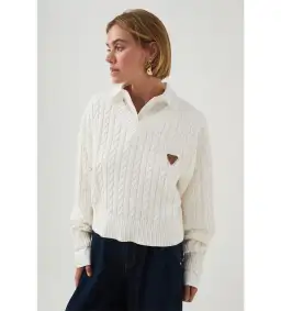 Aje Naia Cropped Cable Knit in Ivory Size for rent on The Volte - image 4