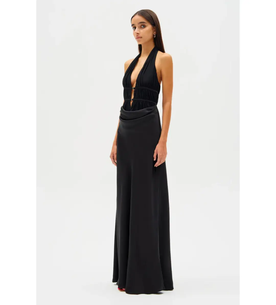 MISHA Celine Satin Maxi Dress Black Size 4/XXS for rent on The Volte - main image