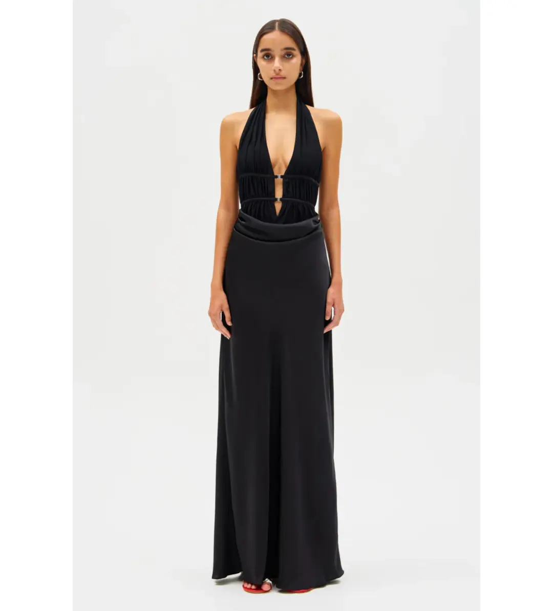 MISHA Celine Satin Maxi Dress Black Size 4/XXS for rent on The Volte - main image