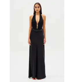 MISHA Celine Satin Maxi Dress Black Size 4/XXS for rent on The Volte - image 1