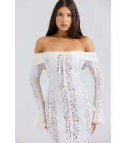 House of CB Belle Floral Lace Off Shoulder Maxi Dress Vintage Cream Size M / AU 10 for rent on The Volte - image 2