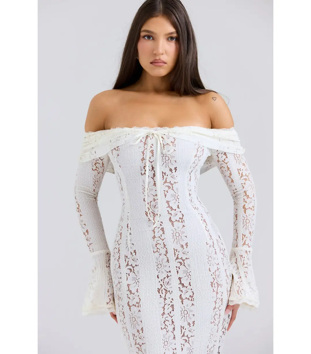 House of CB Belle Floral Lace Off Shoulder Maxi Dress Vintage Cream Size S / AU 8 for rent on The Volte - main image