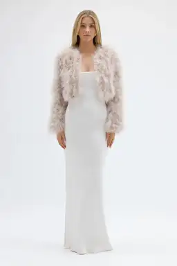 Bubish Luxe Manhattan Crop Feather Blush Jacket Size 10