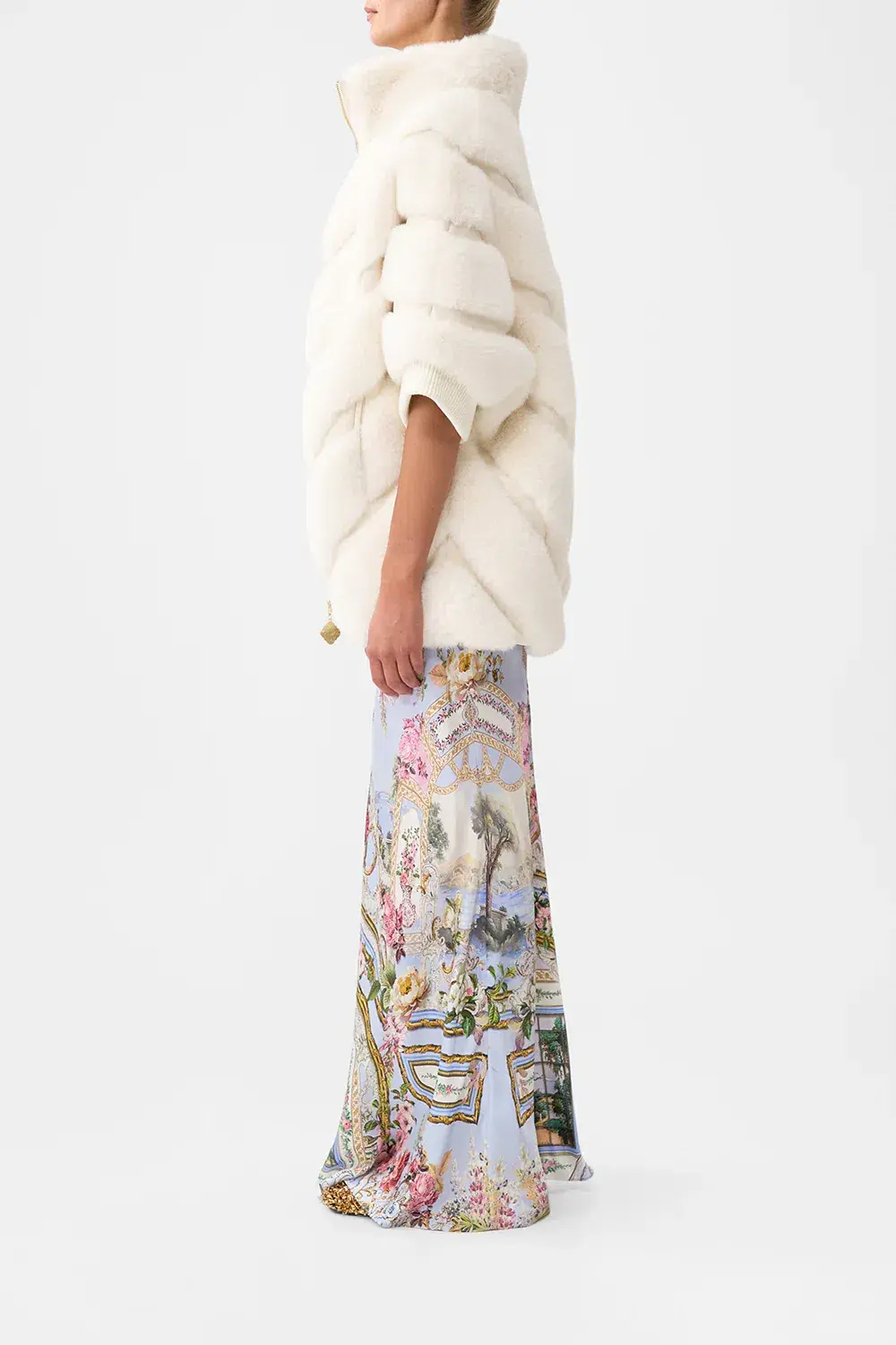 Camilla Tiled Time Faux Fur Short Sleeve Slouch Jacket White (M/L-AU12/14) for rent on The Volte - main image
