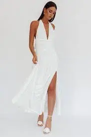 Italia Azure Gathered Waist Maxi Dress White Size for rent on The Volte - main image