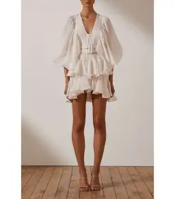 Shona Joy Charlotte Plunged Mini Dress in Ecru Size AU 10