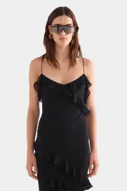 Venroy Silk Ruffle Slip Maxi Dress Black Size S / Size 8 for rent on The Volte - image 2