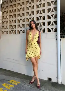 BENNI Harlow Polka Halter Dress Yellow Size 8 for rent on The Volte - image 1