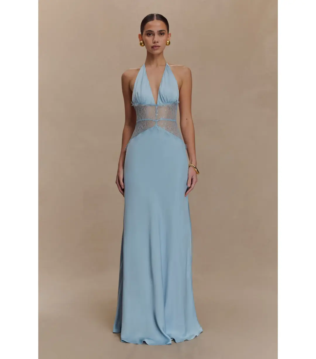 Meshki Dinah Lace and Satin Maxi Dress Cornflower Blue Size S / AU 8 for rent on The Volte - main image