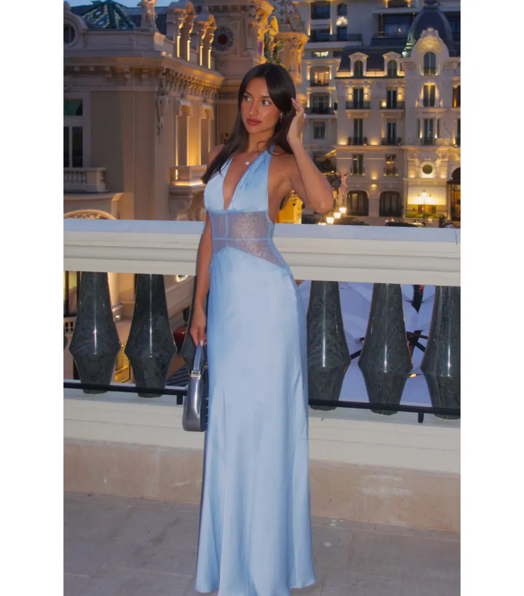 Meshki Dinah Lace and Satin Maxi Dress Cornflower Blue Size S / AU 8 for rent on The Volte - main image