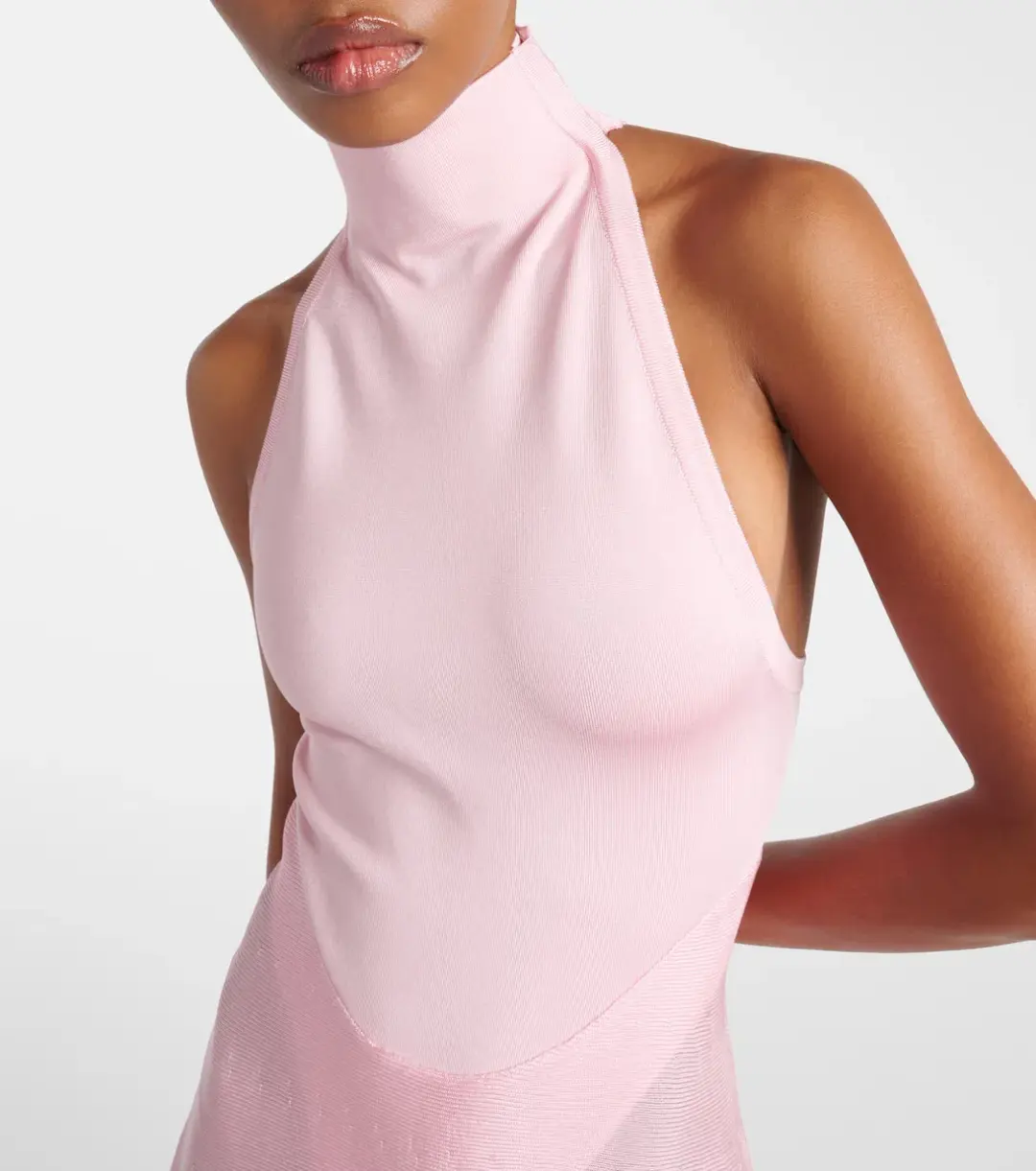 ALAÏA Turtleneck Maxi Dress Pink Size Au 8 for rent on The Volte - main image