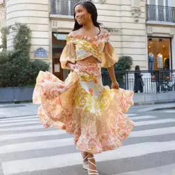 Zimmermann Postcard Pleated Fan Bodice And Pleated Long Skirt Set Size 8/10 for rent on The Volte - image 1