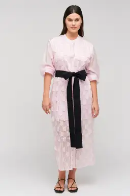 Oroton Scallop Lace Shirt Midi Long Sleeve Dress Pink Rose Size AU 16 for rent on The Volte - image 7