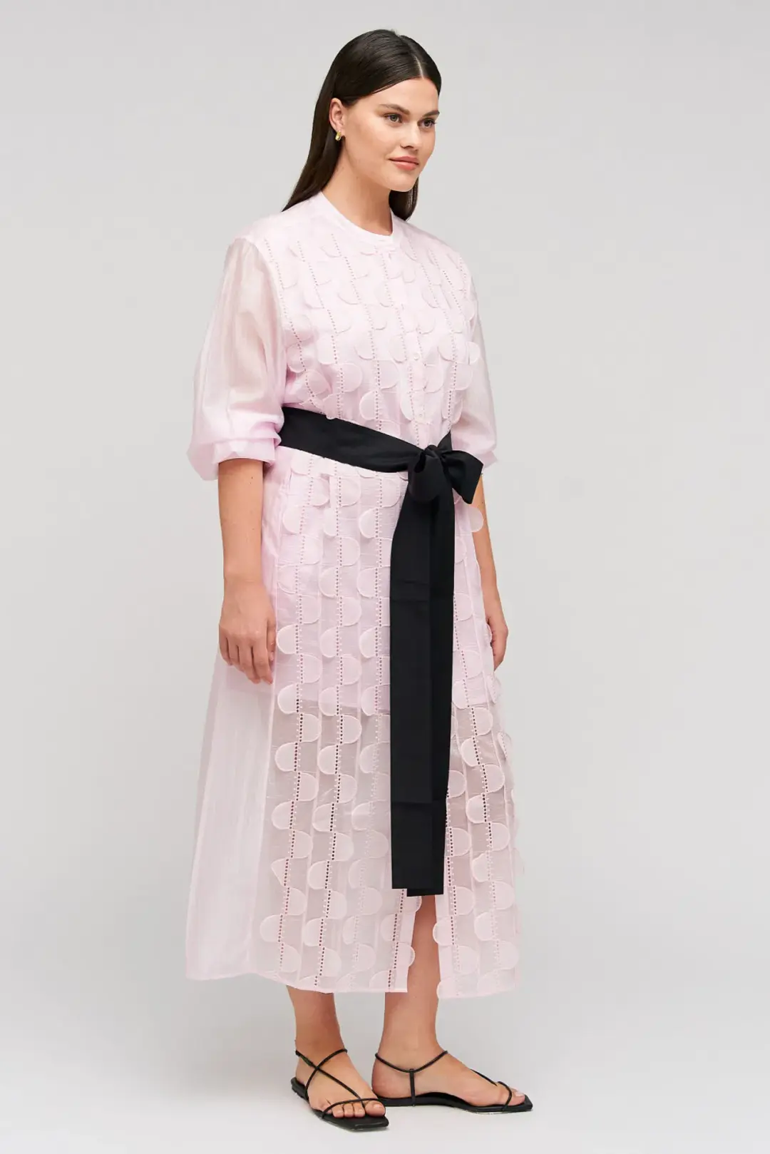 Oroton Scallop Lace Shirt Midi Long Sleeve Dress Pink Rose Size AU 16 for rent on The Volte - main image