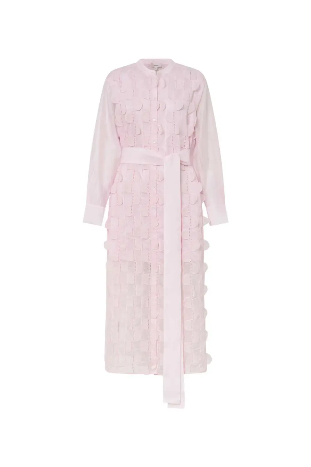 Oroton Scallop Lace Shirt Midi Long Sleeve Dress Pink Rose Size AU 16 for rent on The Volte - main image