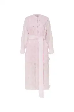 Oroton Scallop Lace Shirt Midi Long Sleeve Dress Pink Rose Size AU 16 for rent on The Volte - image 10