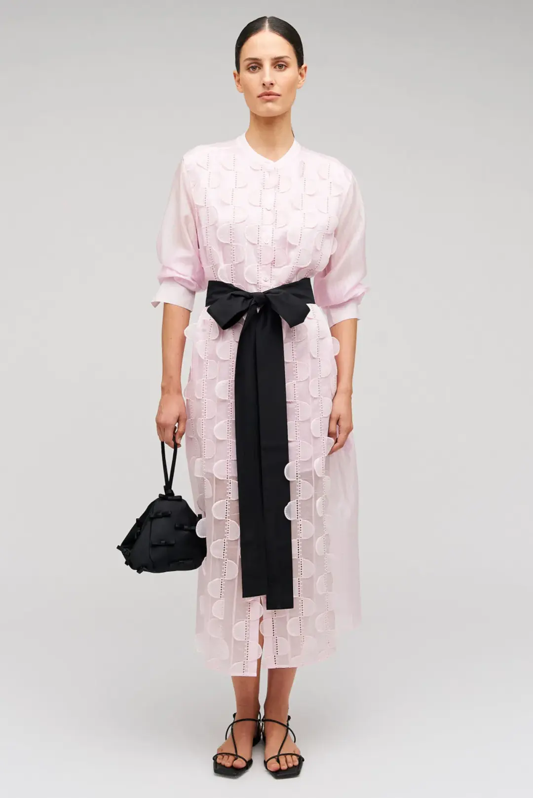 Oroton Scallop Lace Shirt Midi Long Sleeve Dress Pink Rose Size AU 16 for rent on The Volte - main image