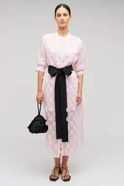 Oroton Scallop Lace Shirt Midi Long Sleeve Dress Pink Rose Size AU 16 for rent on The Volte - image 1