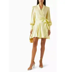 Zimmermann Silk Wrap Mini Dress in Lemon Size 3/ AU 14