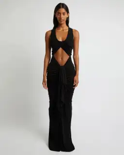 Christopher Esber Vivenda Drape Front Maxi Dress in Black Size 10