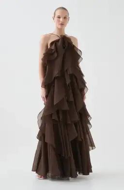 Aje Pandorea Layered Maxi Dress in Carob Brown Size AU 6 for rent on The Volte - image 1