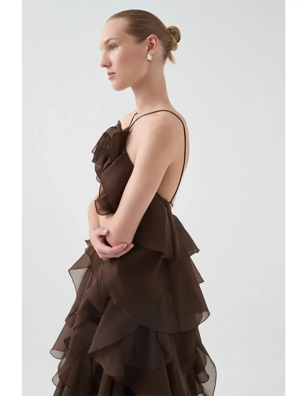 Aje Pandorea Layered Maxi Dress in Carob Brown Size AU 6 for rent on The Volte - main image
