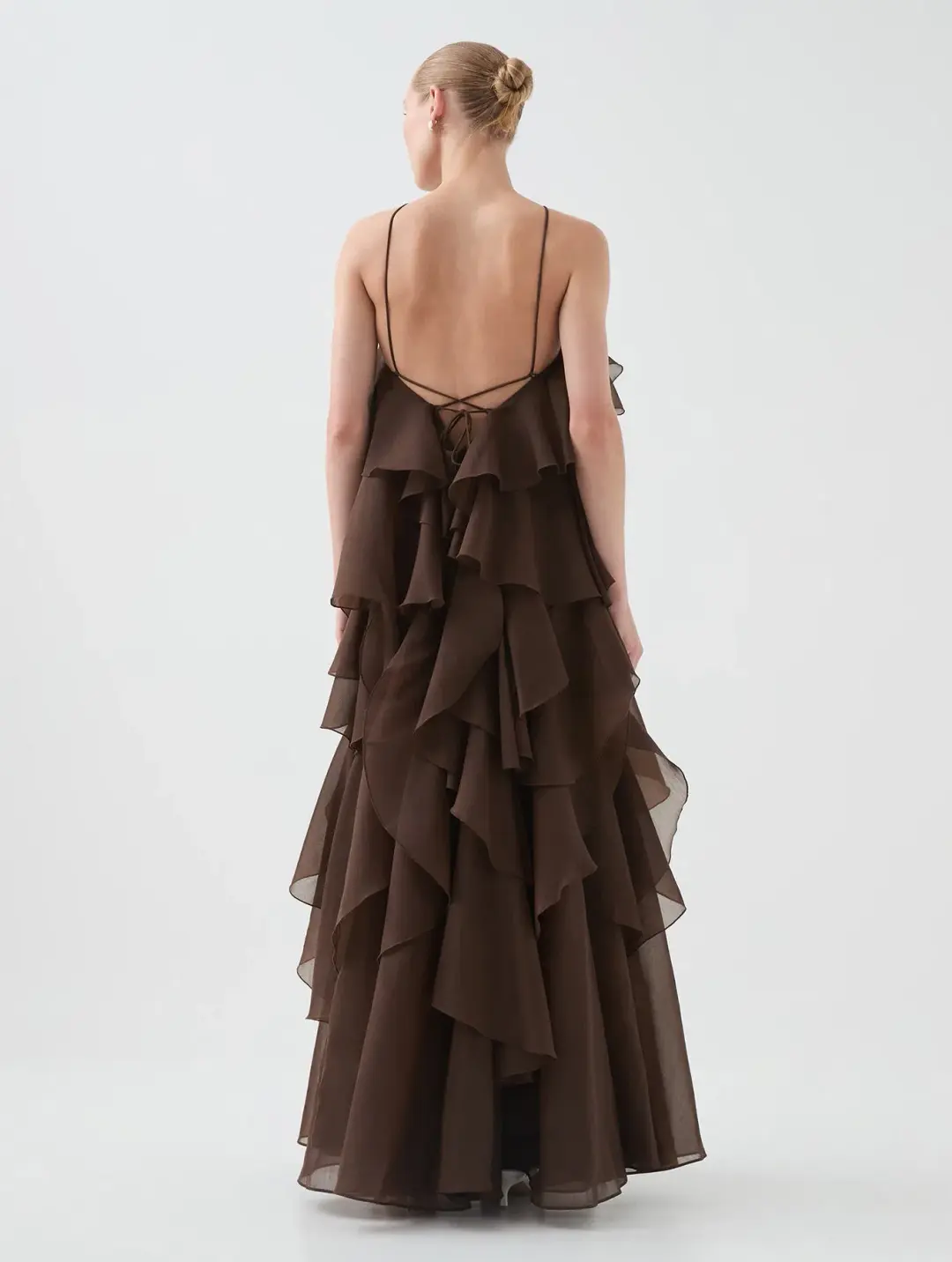 Aje Pandorea Layered Maxi Dress in Carob Brown Size AU 10 for rent on The Volte - main image