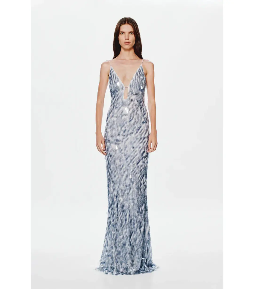 Misha Sapphire Sequin Maxi Dress Grey Size 12/L for rent on The Volte - main image