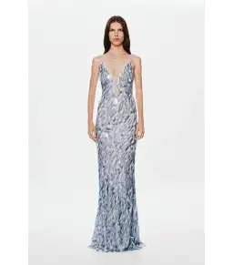 Misha Sapphire Sequin Maxi Dress Grey Size 12/L for rent on The Volte - image 4